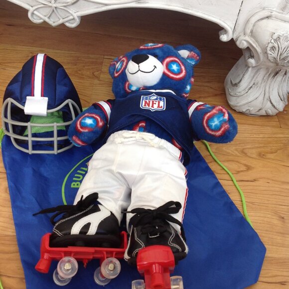 NWT NFL Football Build-A-Bear Plush Stuffed Animal & Outfit  Build A Bear Plush wearing a New York Giants NFL Uniform, Including a Helmet